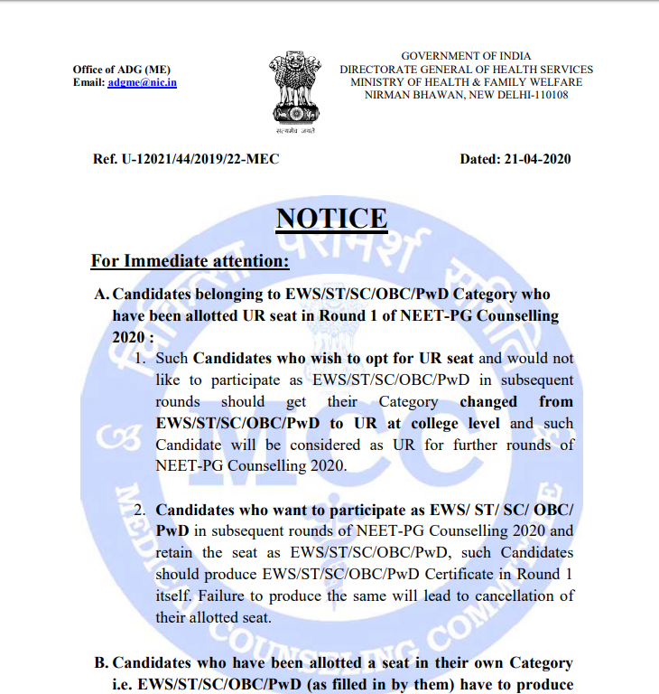 NEET PG Guidelines Reserved Category