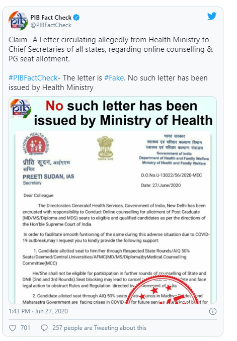 PG Counselling Fake Notice