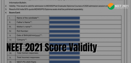 NEET 2021 Score Validity