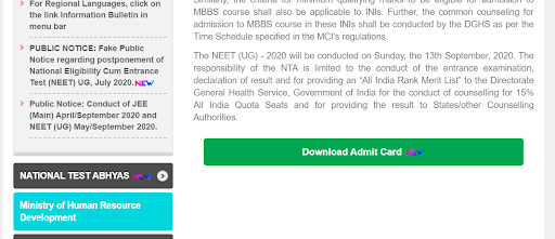 download admit card page